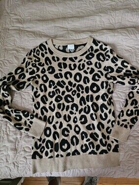 a new day Beige and Black Leopard Crewneck Sweater